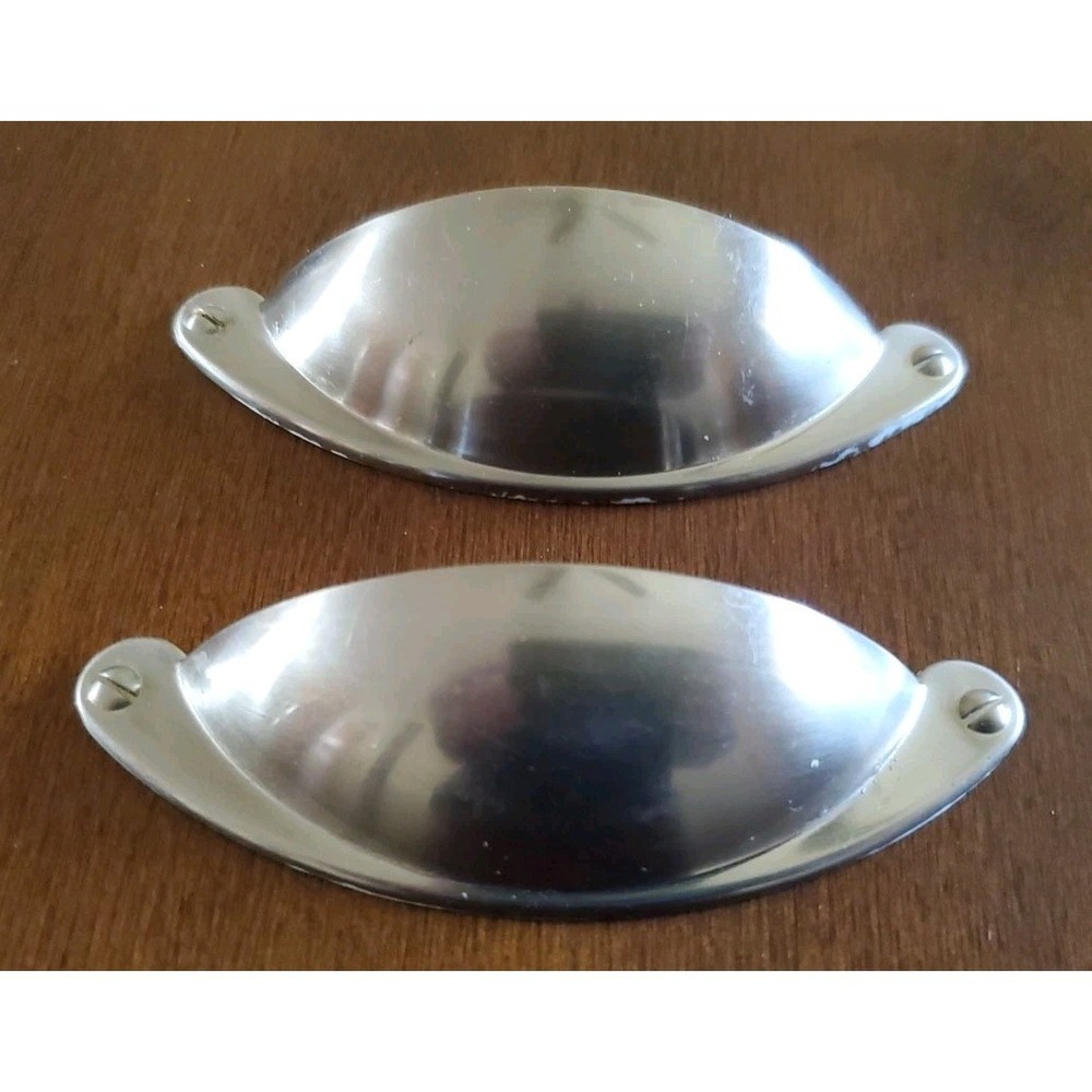 2 Cup Pull Drawer Cabinet Hardware Bin Handles Kitchen Dresser Silver Tone
